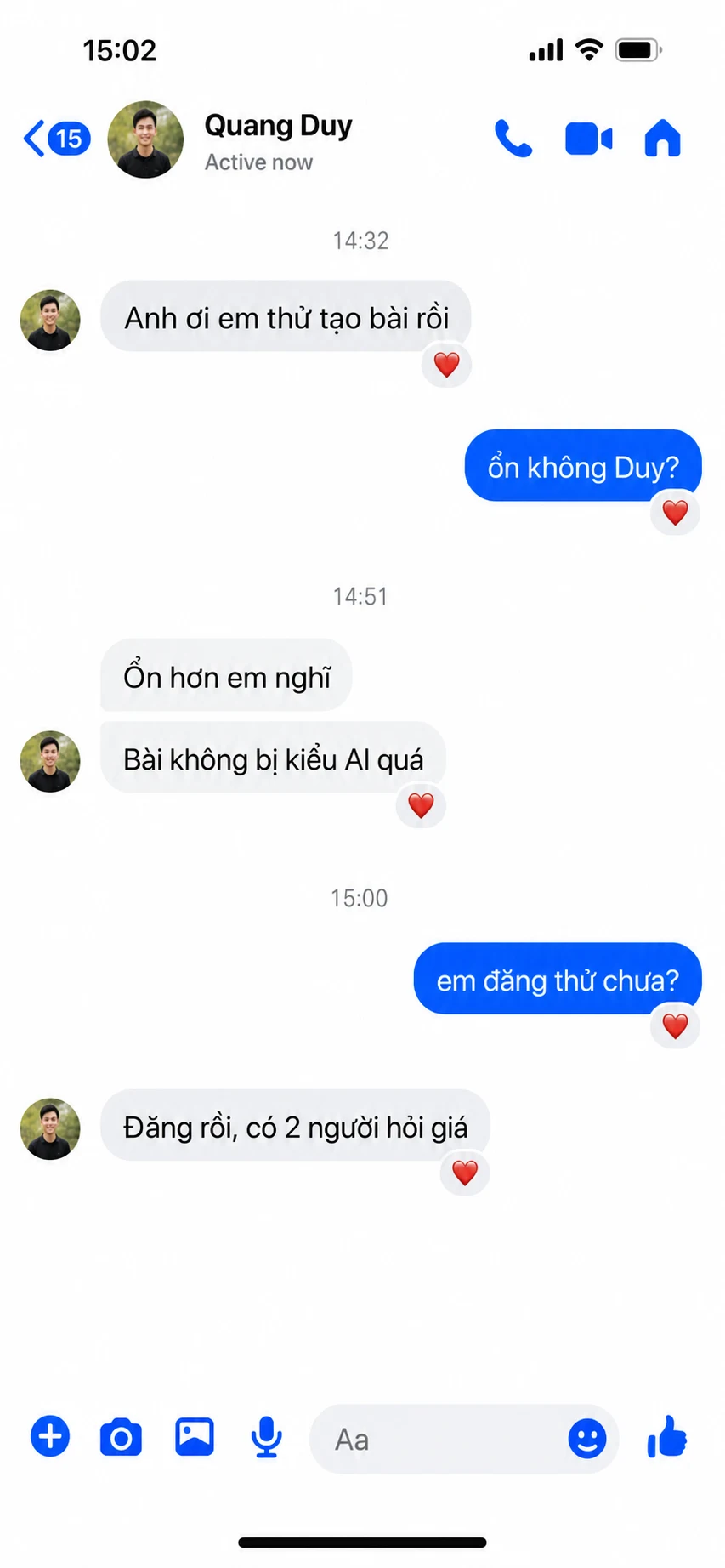 Tin nhắn Messenger từ Quang Duy phản hồi về iconOS&nbsp;Lite