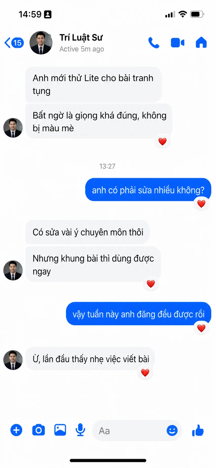 Tin nhắn Messenger từ Trí phản hồi về iconOS&nbsp;Lite