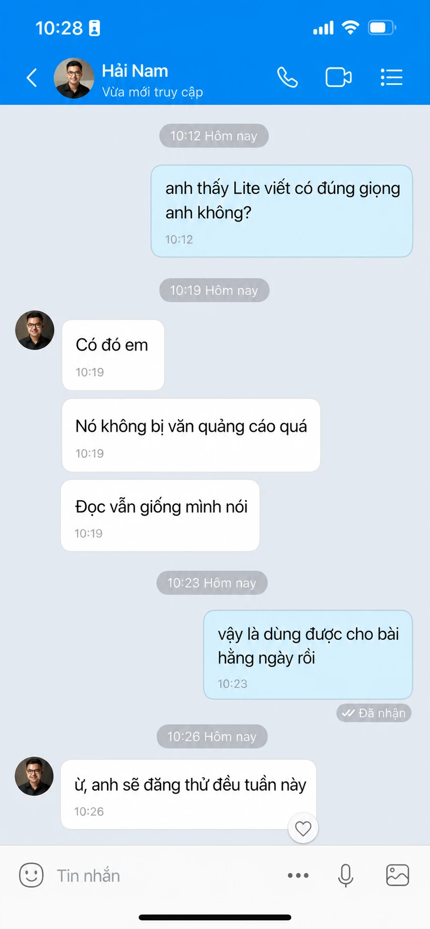 Tin nhắn Zalo từ Hải Nam phản hồi về iconOS&nbsp;Lite