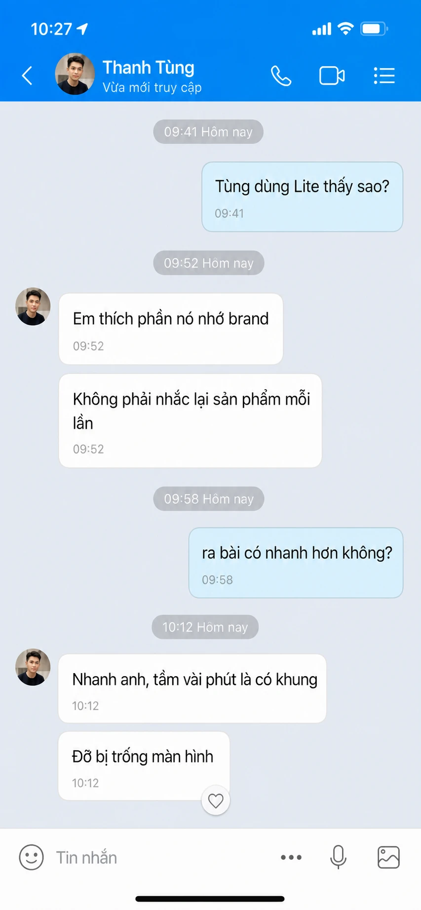 Tin nhắn Zalo từ Thanh Tùng phản hồi về iconOS&nbsp;Lite